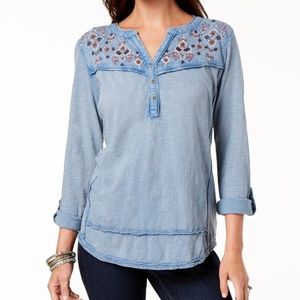 Alfani Women's Long Sleeve Metallic Tunic Blue Size Large